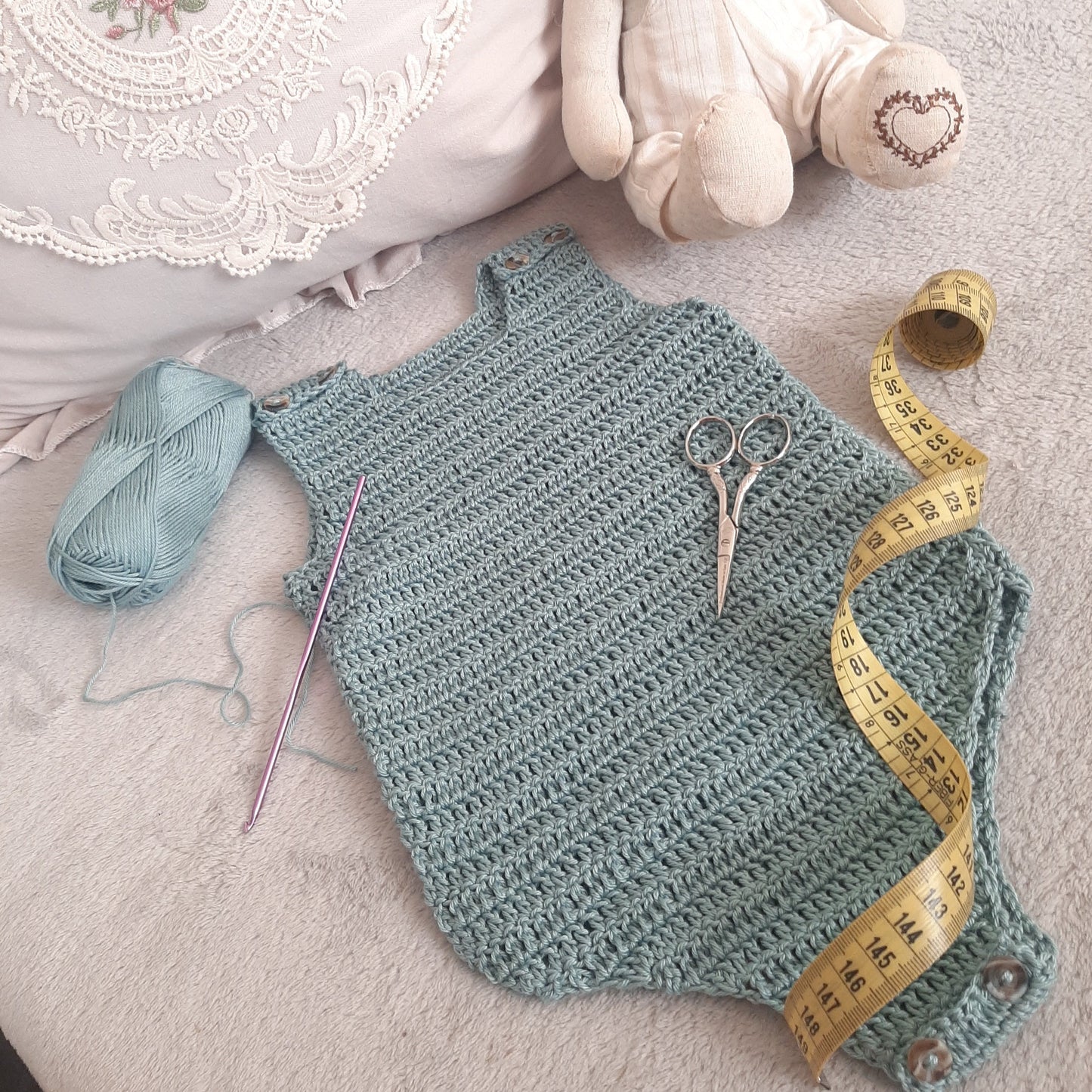 100% cotton newborn romper size 3-6 - handcrafted BASIC crochet