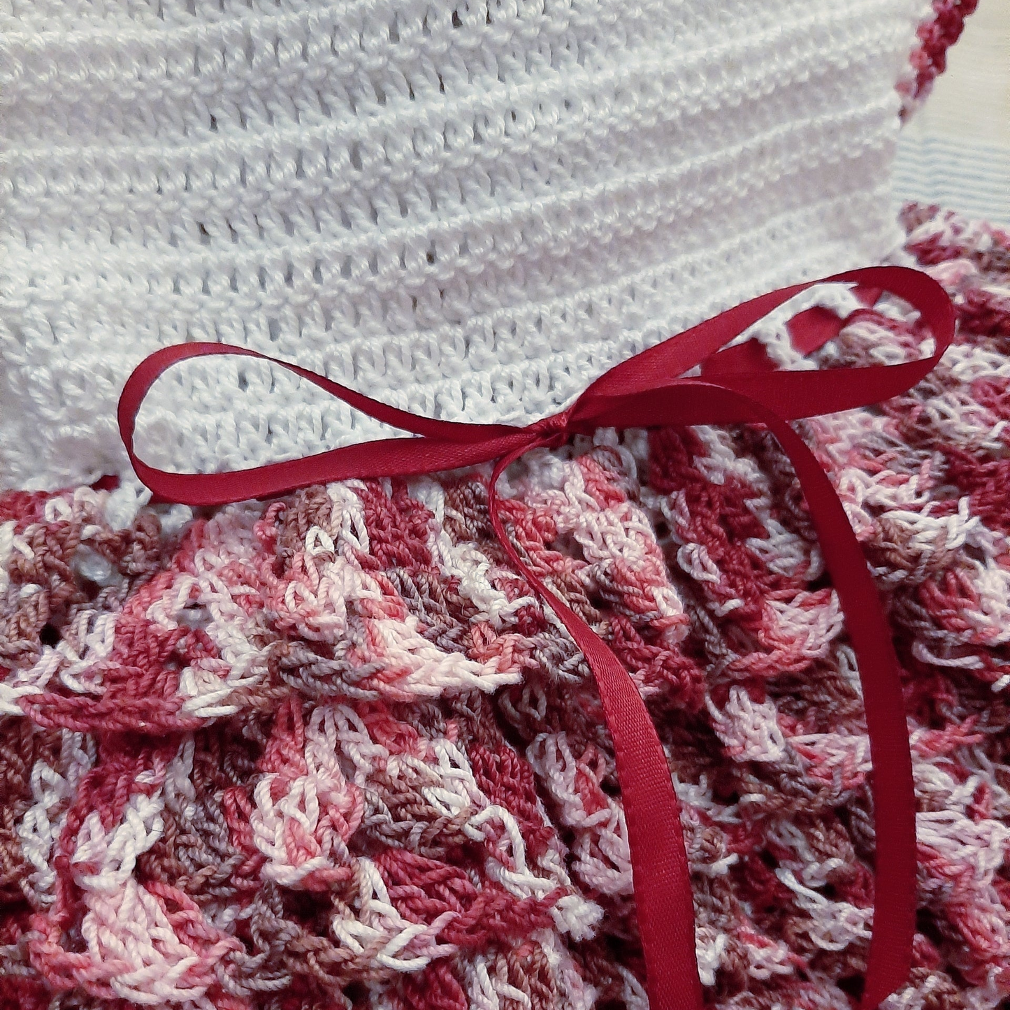 BonBon baby girl dress 6 - 12 months in shaded Amaranth crochet cotton