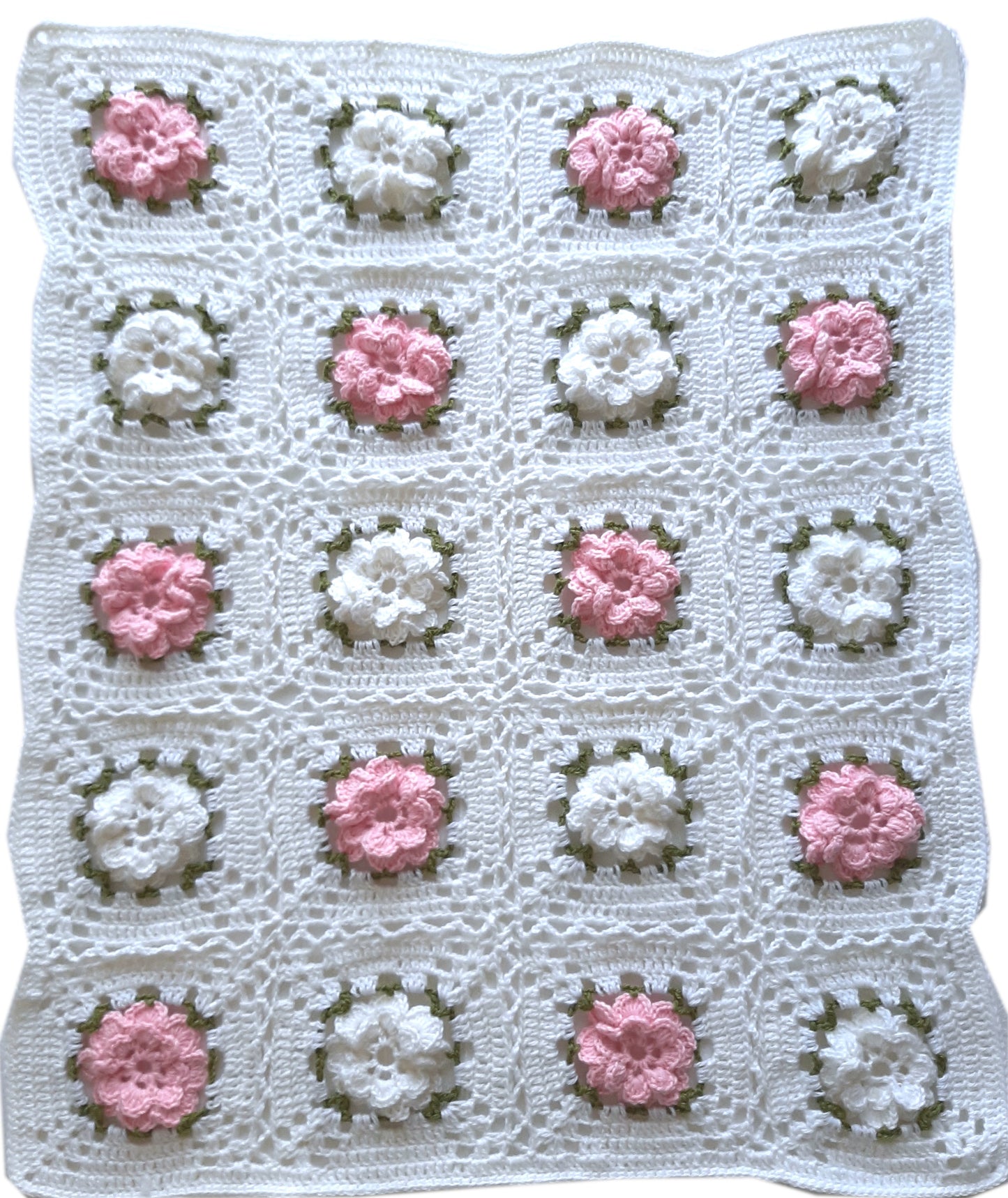 Copertina neonata lana fiori rose lana artigianale uncinetto "blooming rose" - Fairy Corner
