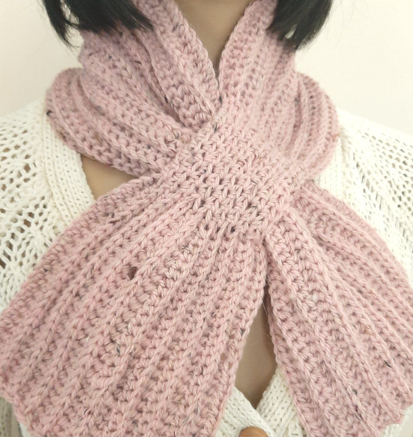 Sciarpa cravatta donna artigianale uncinetto ROSA