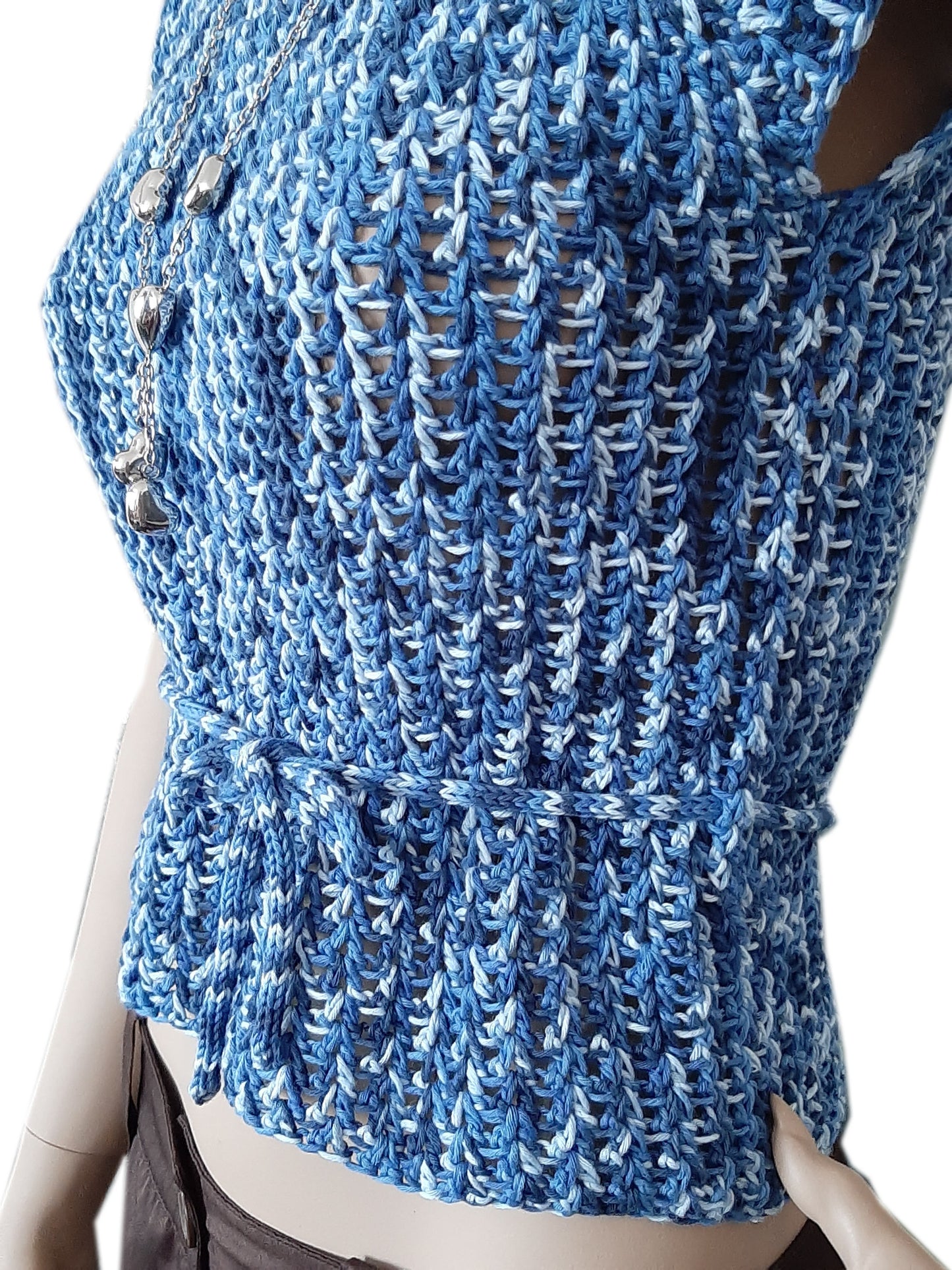 Top maglia uncinetto Blue Sky tg S con cintolina fatta a mano - Fairy Corner