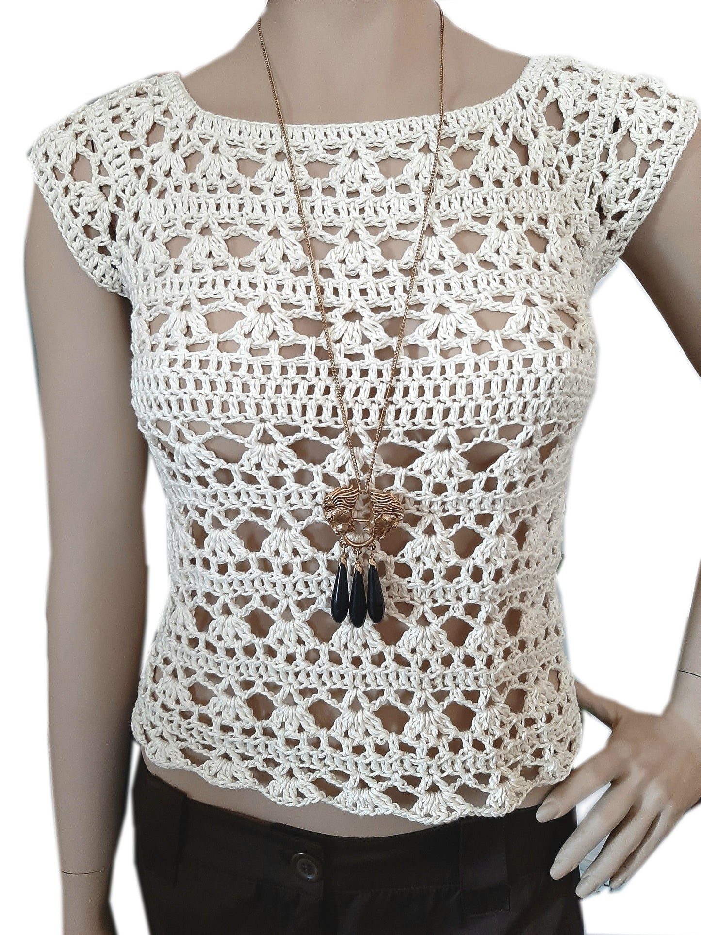 Top maglia uncinetto in cotone fatta a mano pizzo - Fairy Corner
