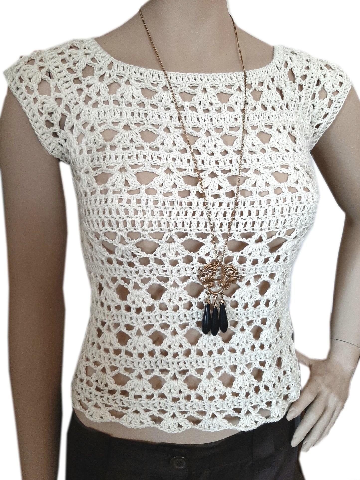 Top maglia uncinetto in cotone fatta a mano pizzo - Fairy Corner