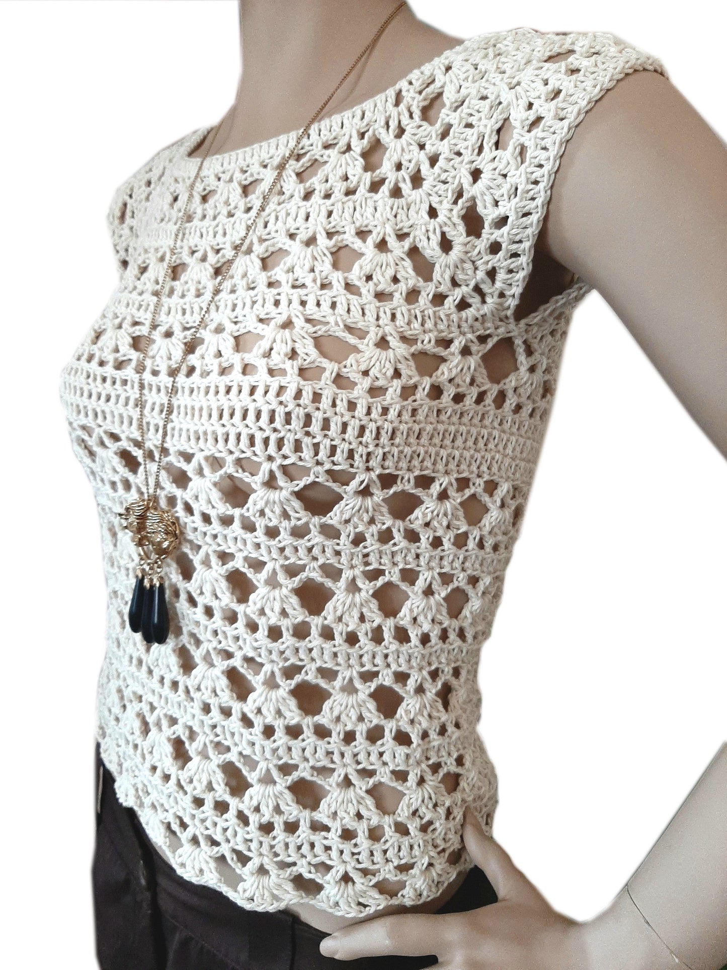 Top maglia uncinetto in cotone fatta a mano pizzo - Fairy Corner