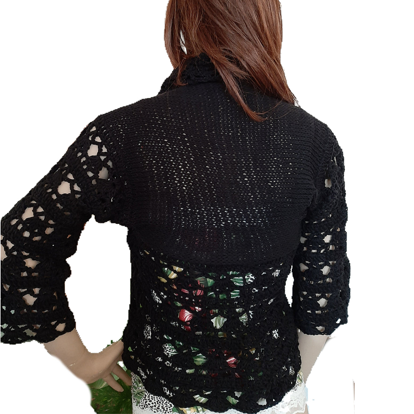 Women's black cotton lace shrug - handmade - artisanal