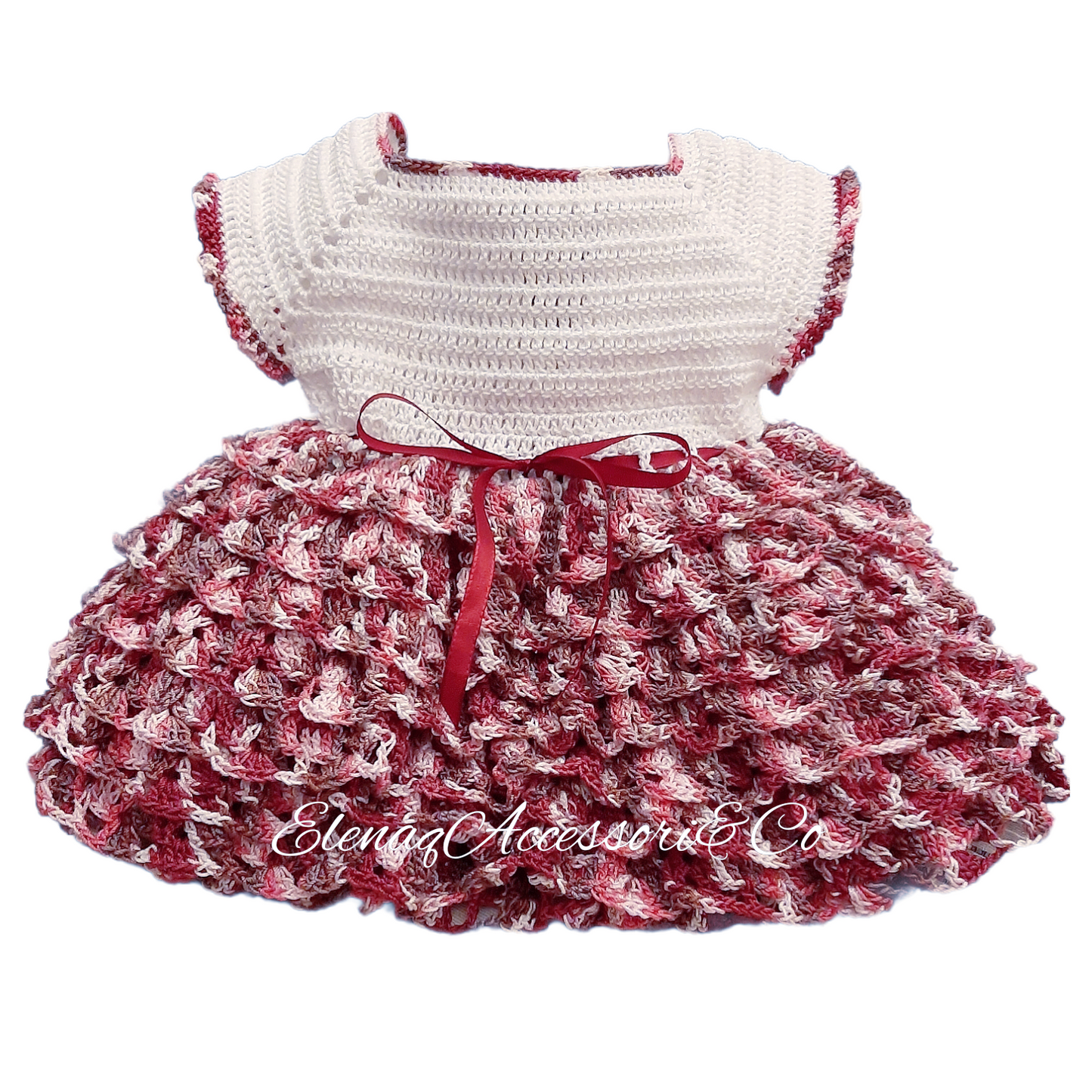 BonBon baby girl dress 6 - 12 months in shaded Amaranth crochet cotton