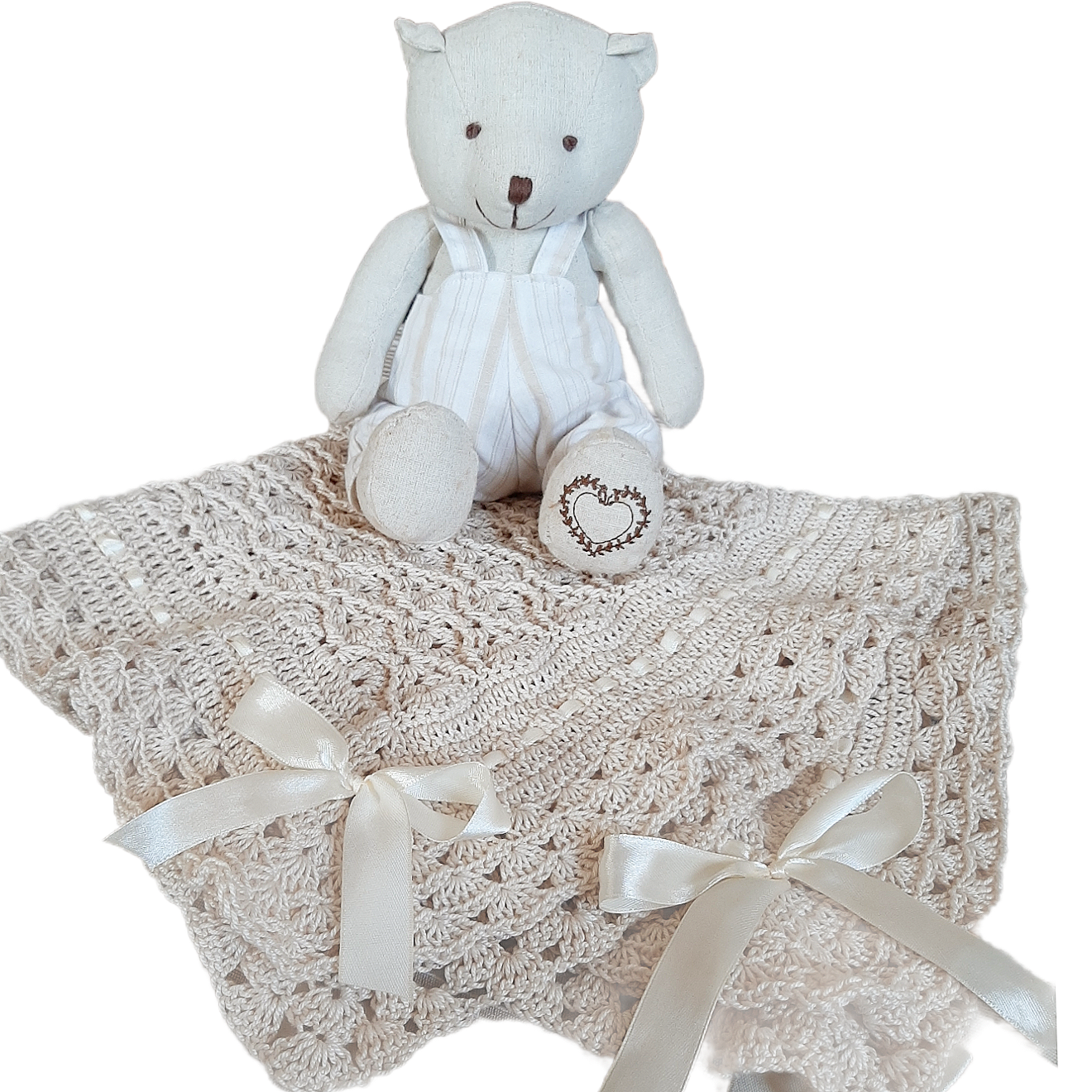 Crochet baby blanket in ecru cotton lisle