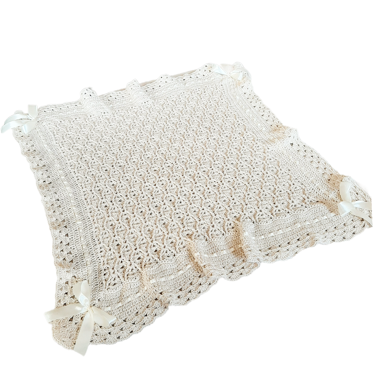 Crochet baby blanket in ecru cotton lisle
