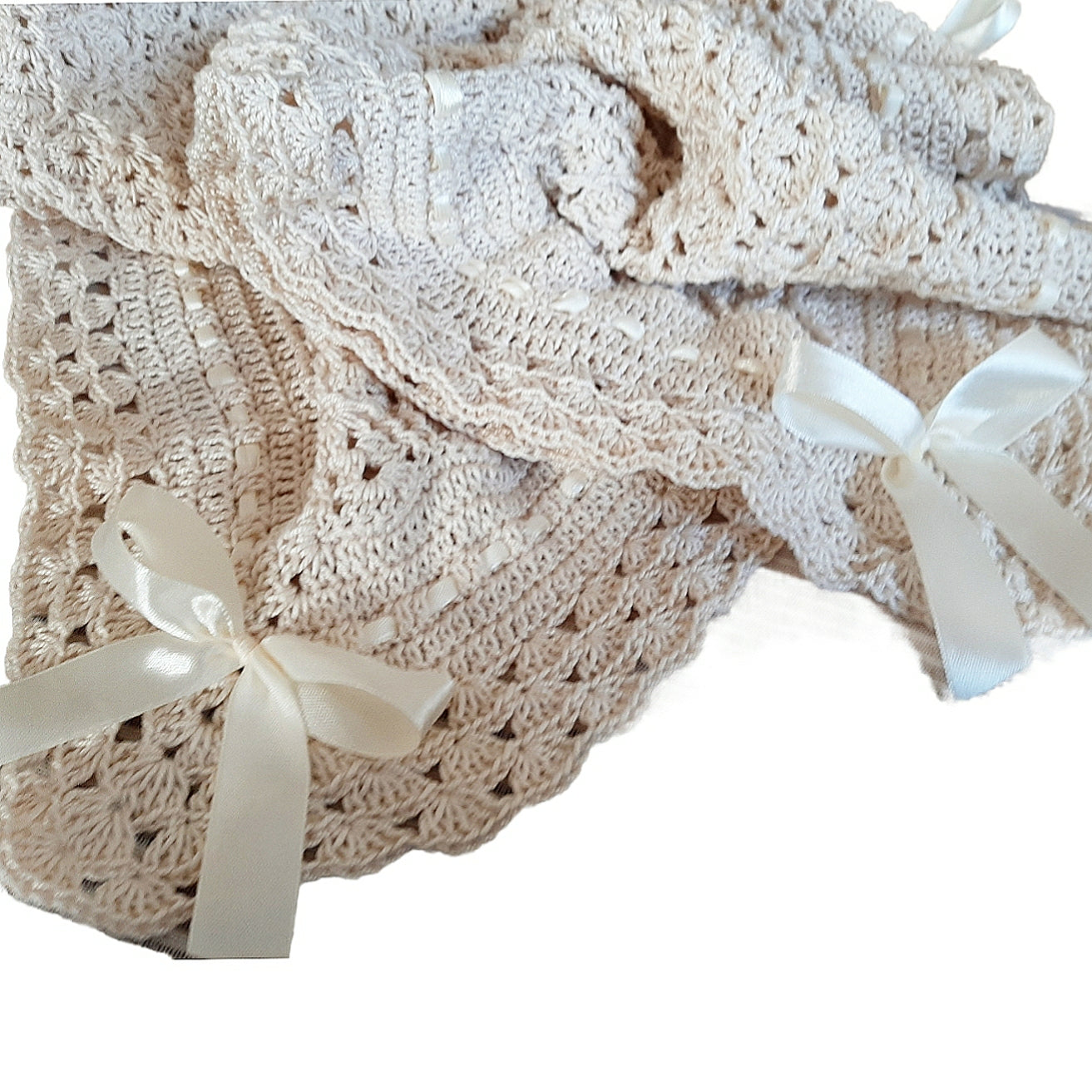 Crochet baby blanket in ecru cotton lisle