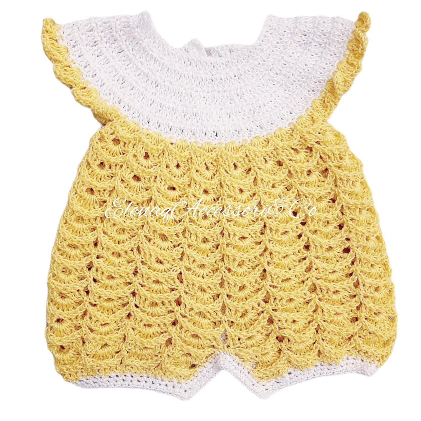 100% cotton newborn romper size 0-3 - handmade yellow crochet