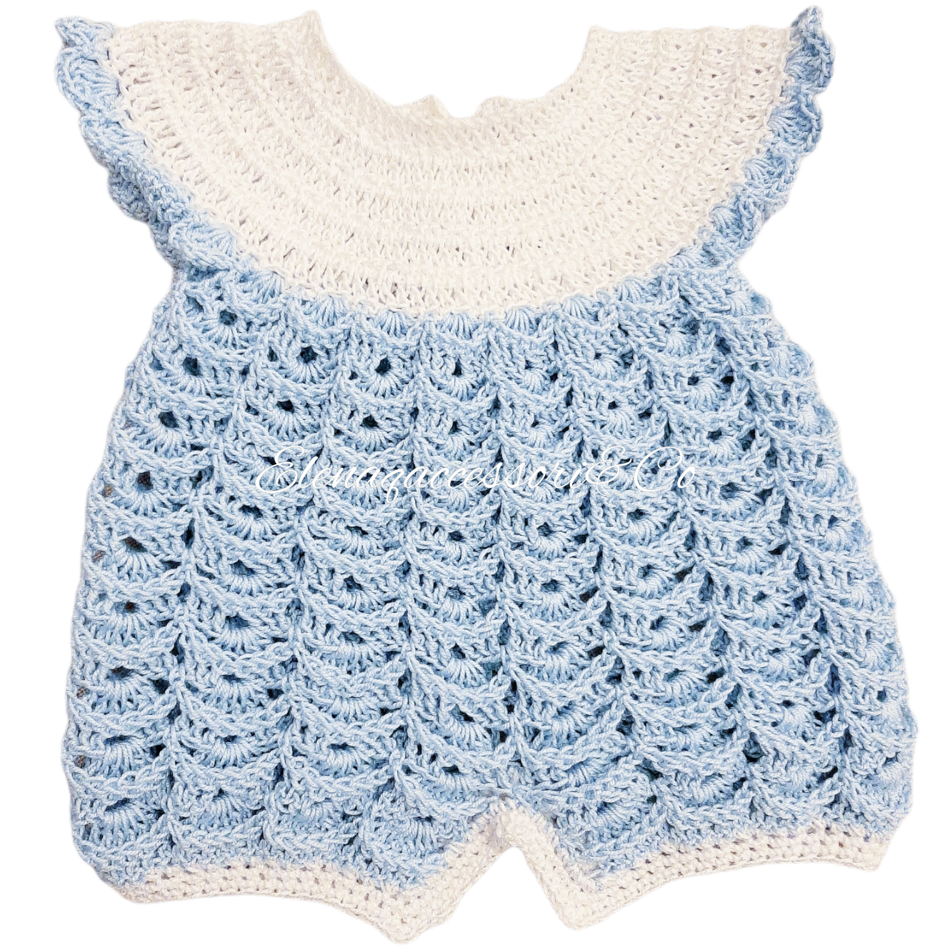 100% cotton newborn romper size 0-3 - handcrafted crochet light blue