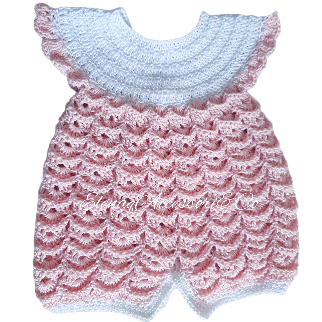 Baby girl 100% cotton romper size 0-3 - handmade crochet Pink