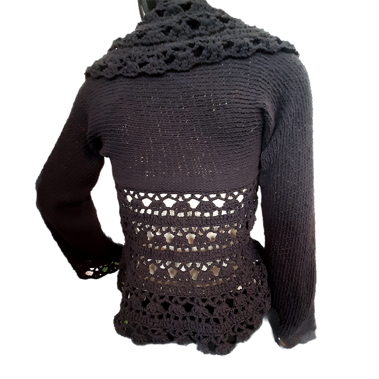 Women's long sleeve black cotton lace shrug - handmade - artisanal