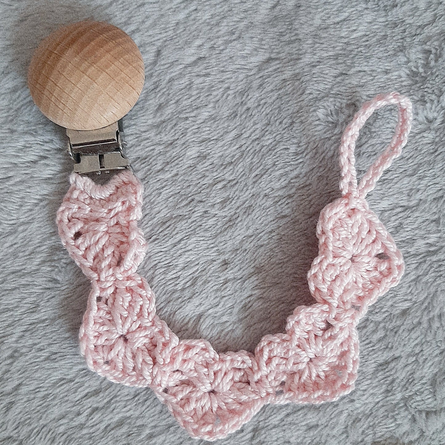 Crochet pacifier holder Hearts - unisex - various colors