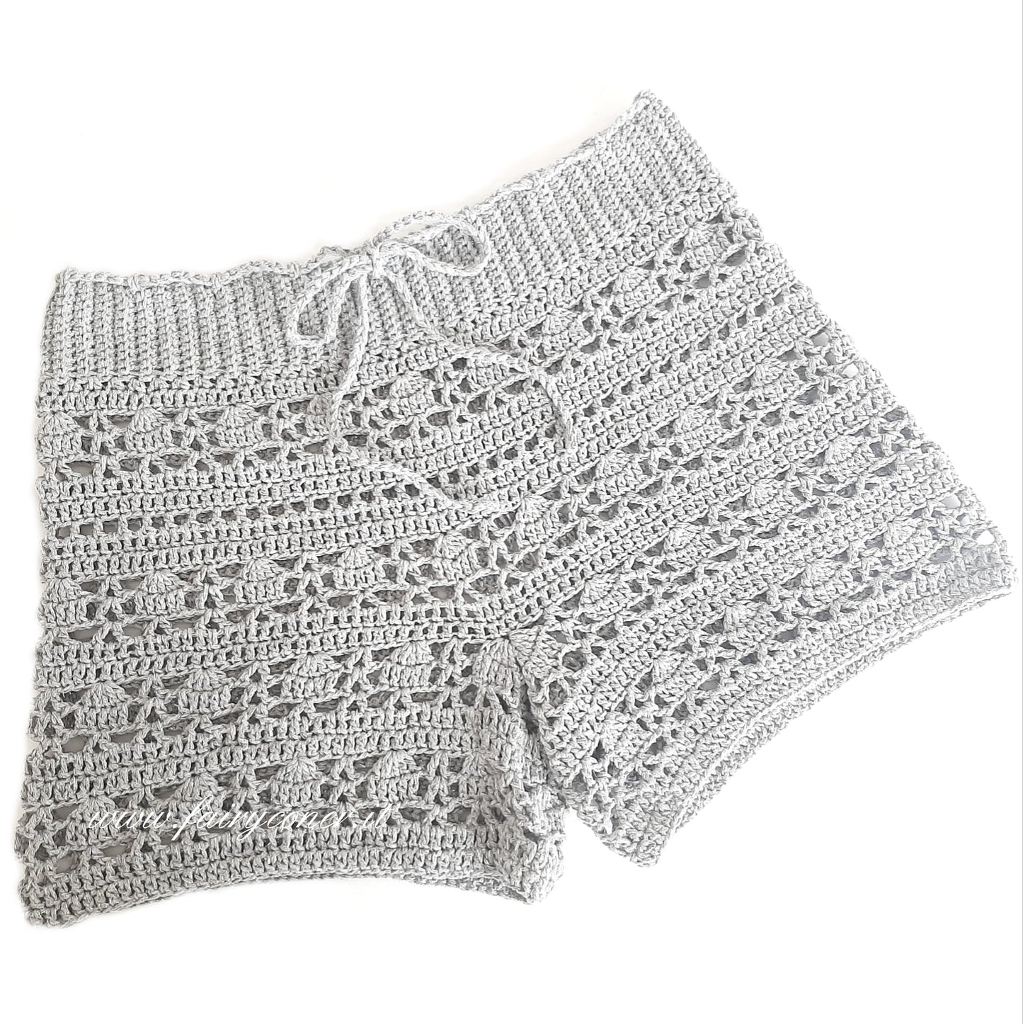 Women's silver lace cotton shorts handmade - crochet