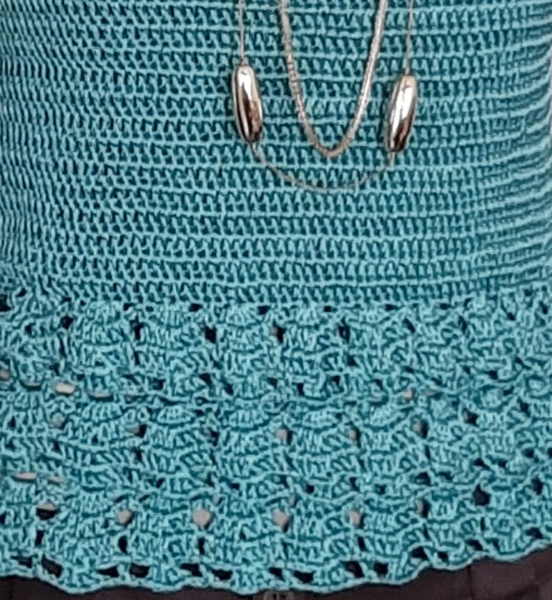 Maglia cotone e viscosa uncinetto con volants verde acqua tg S artigianale - Fairy Corner
