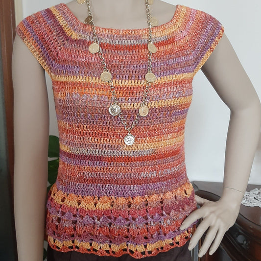 Maglia Sunset Dream in cotone e lino con volants artigianale - Fairy Corner