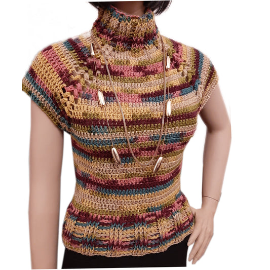AUTUMN LEAVES crochet underjacket sweater, one size S/M - handcrafted