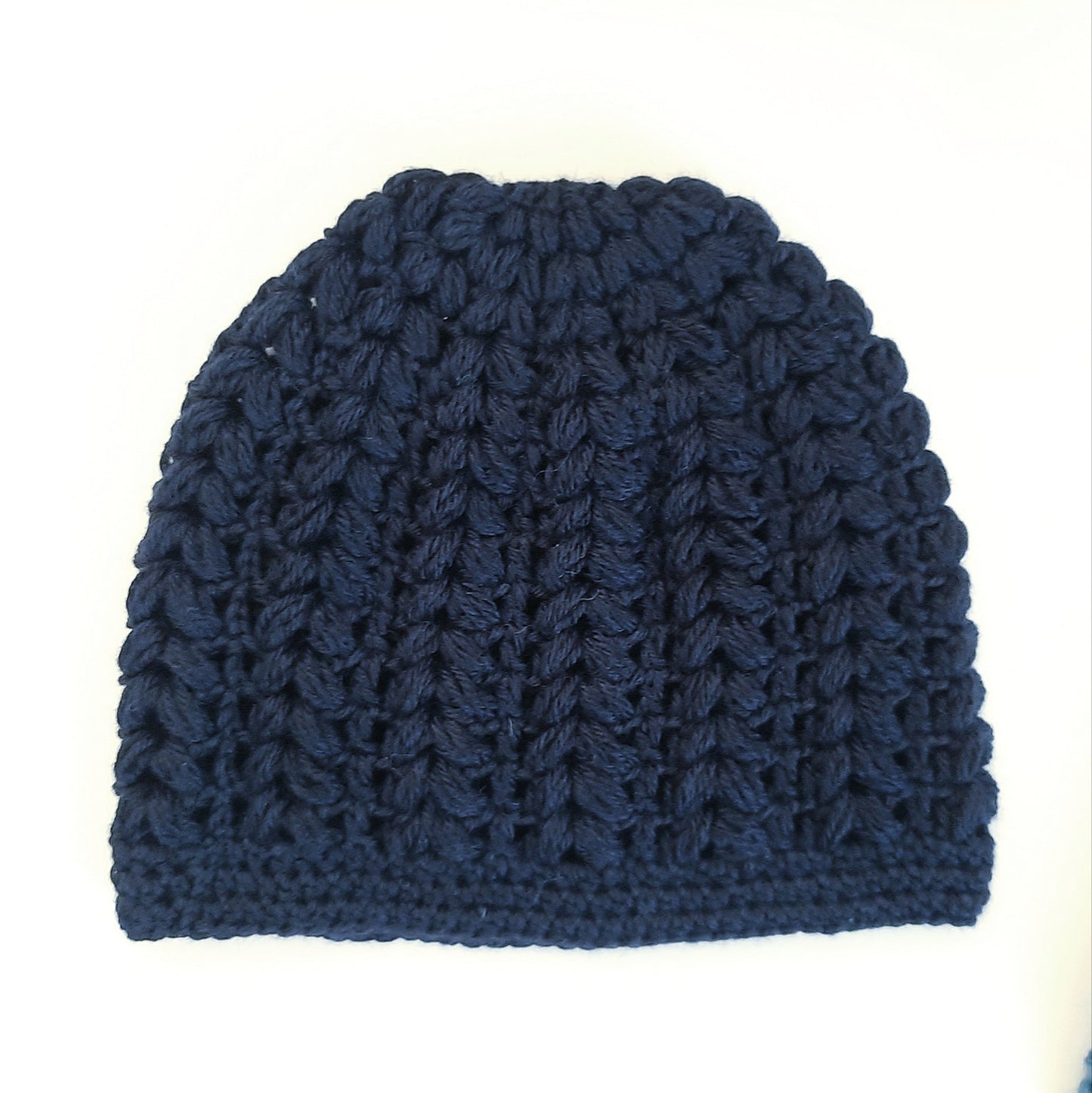 Women's wool beanie pouffe handcrafted crochet - shades of blue