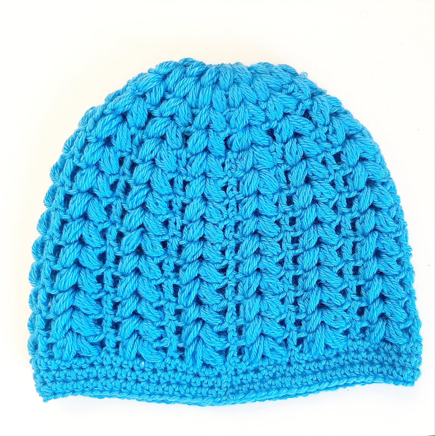 Women's wool beanie pouffe handcrafted crochet - shades of blue