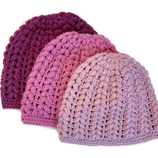 Women's wool beanie pouffe handcrafted crochet - shades of pink