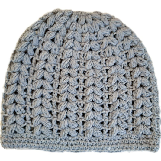 Women's wool pouff handmade crochet hat - grey