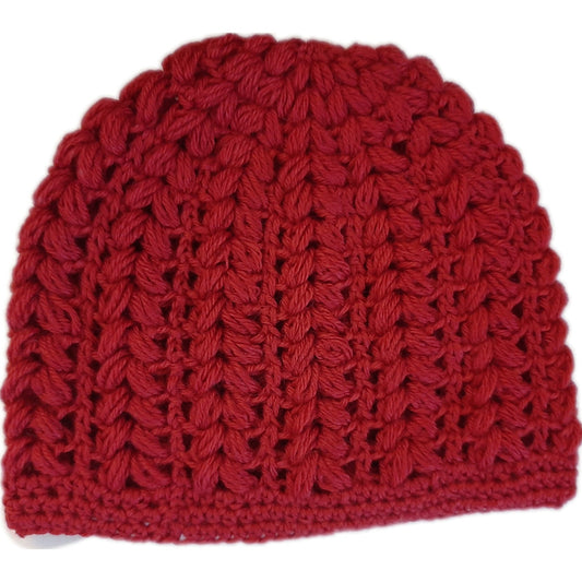 Women's wool pouff handmade crochet hat - red
