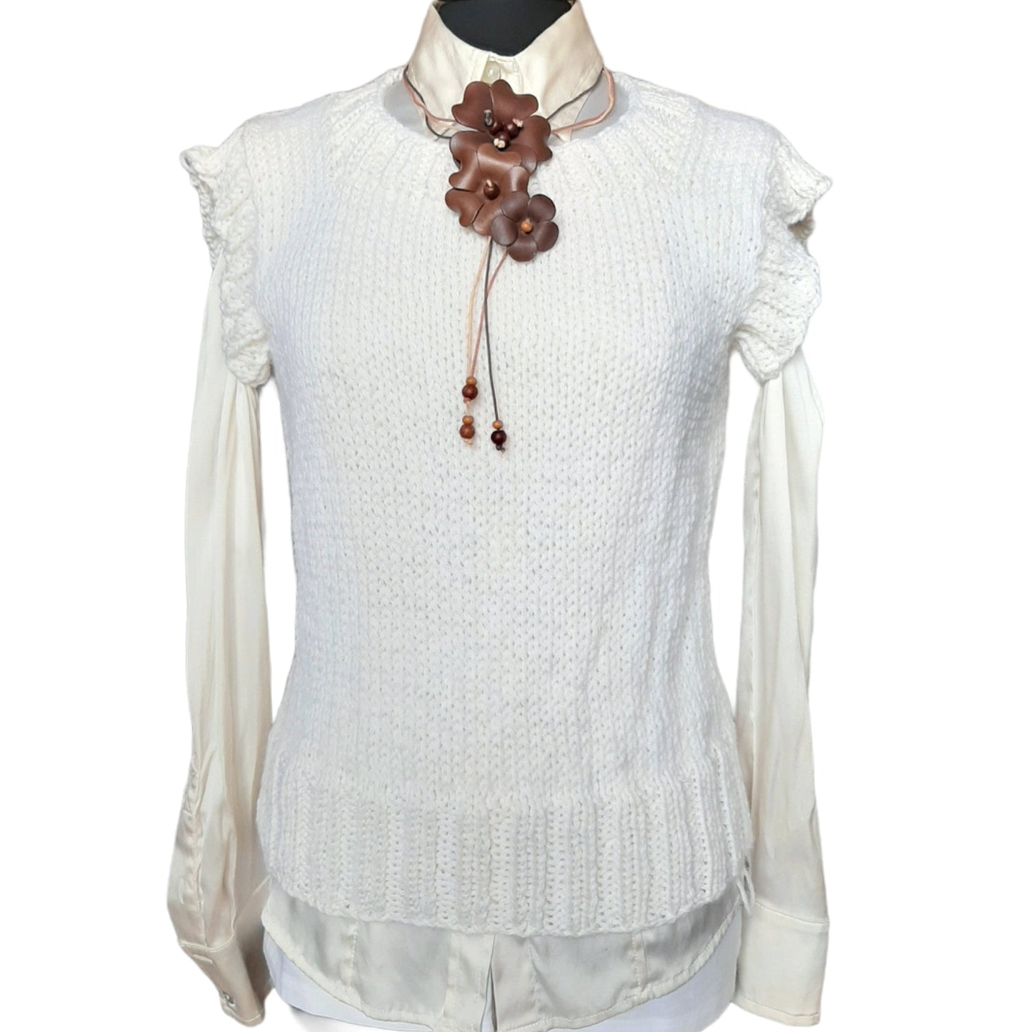Women's sleeveless wool vest - milky white size S/M