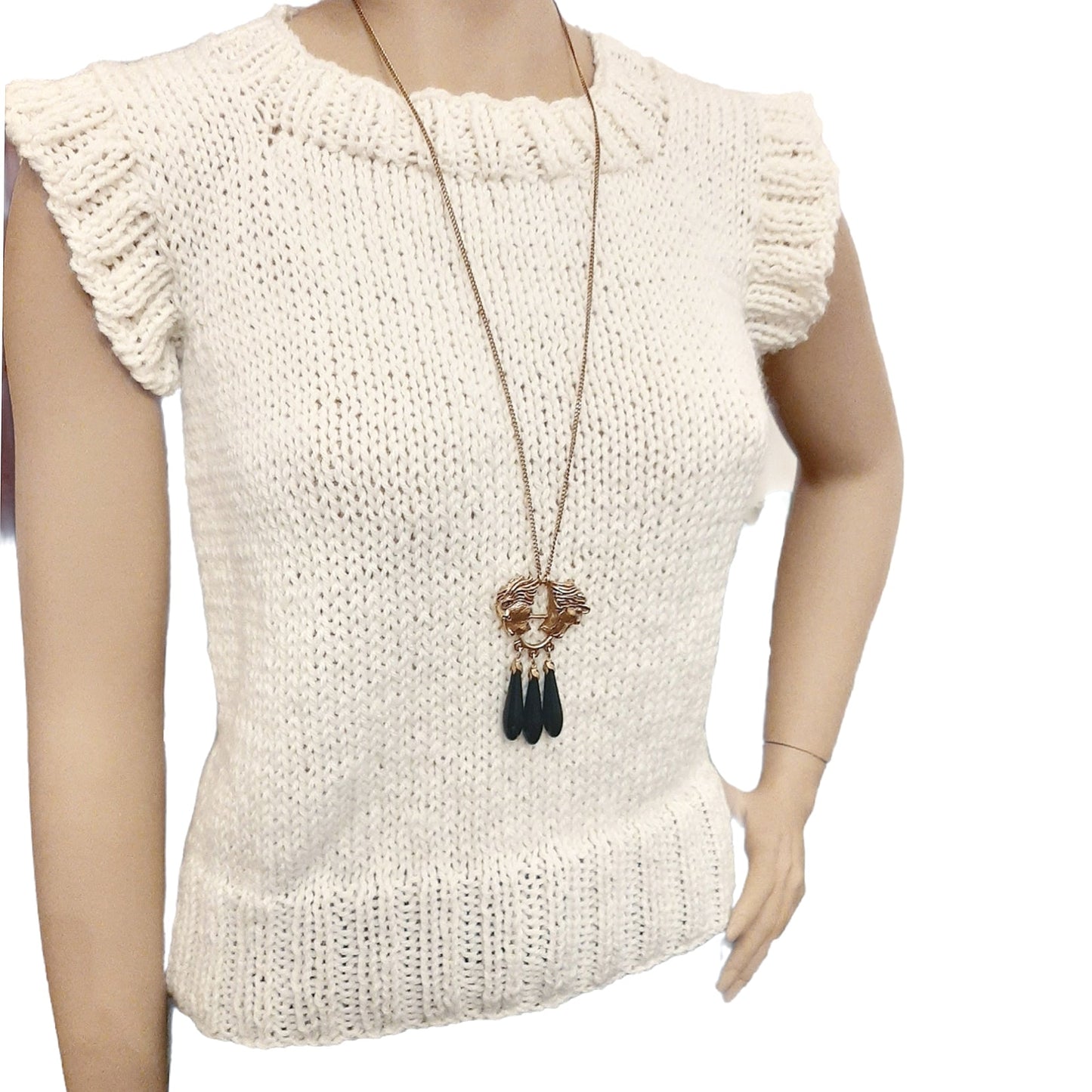 Women's sleeveless wool vest - milky white size S/M
