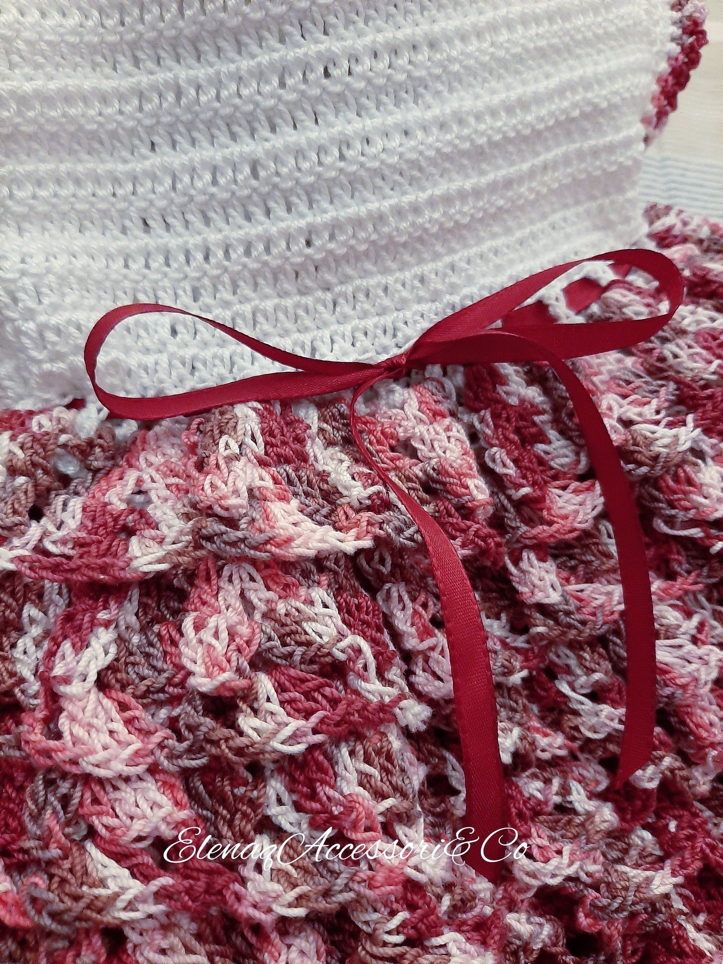 BonBon baby girl dress 6 - 12 months in shaded Amaranth crochet cotton