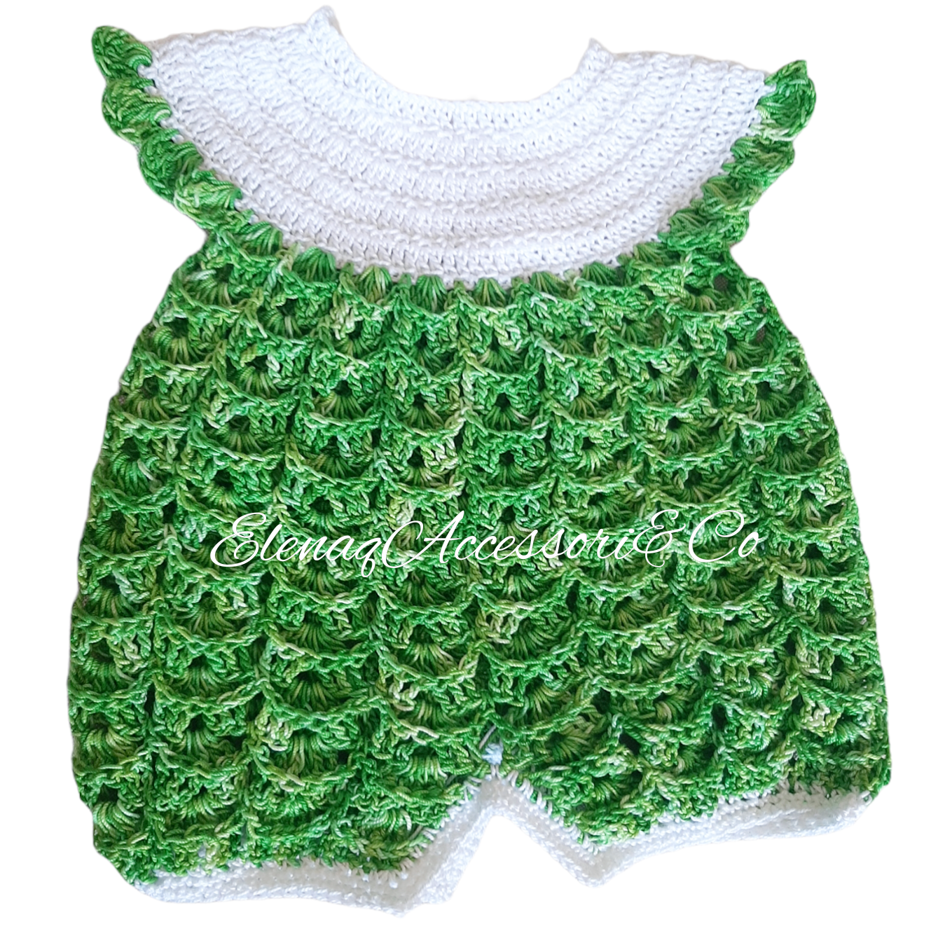 Pagliaccetto neonato cotone 100% tg 0-3 - artigianale uncinetto Verde