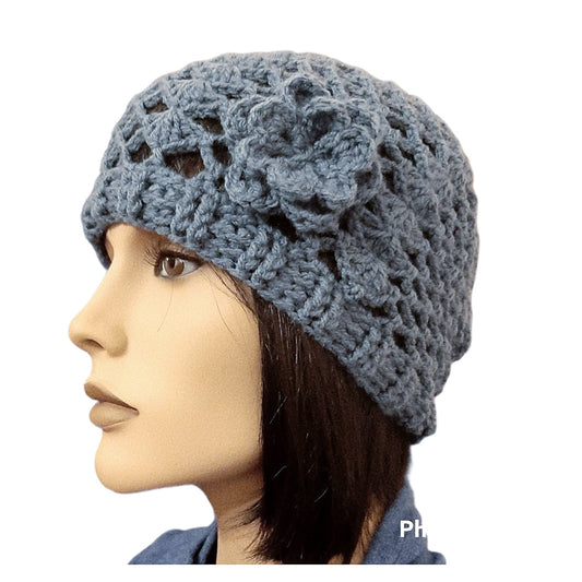 Women's CHERIE handcrafted crochet JEANS wool cap