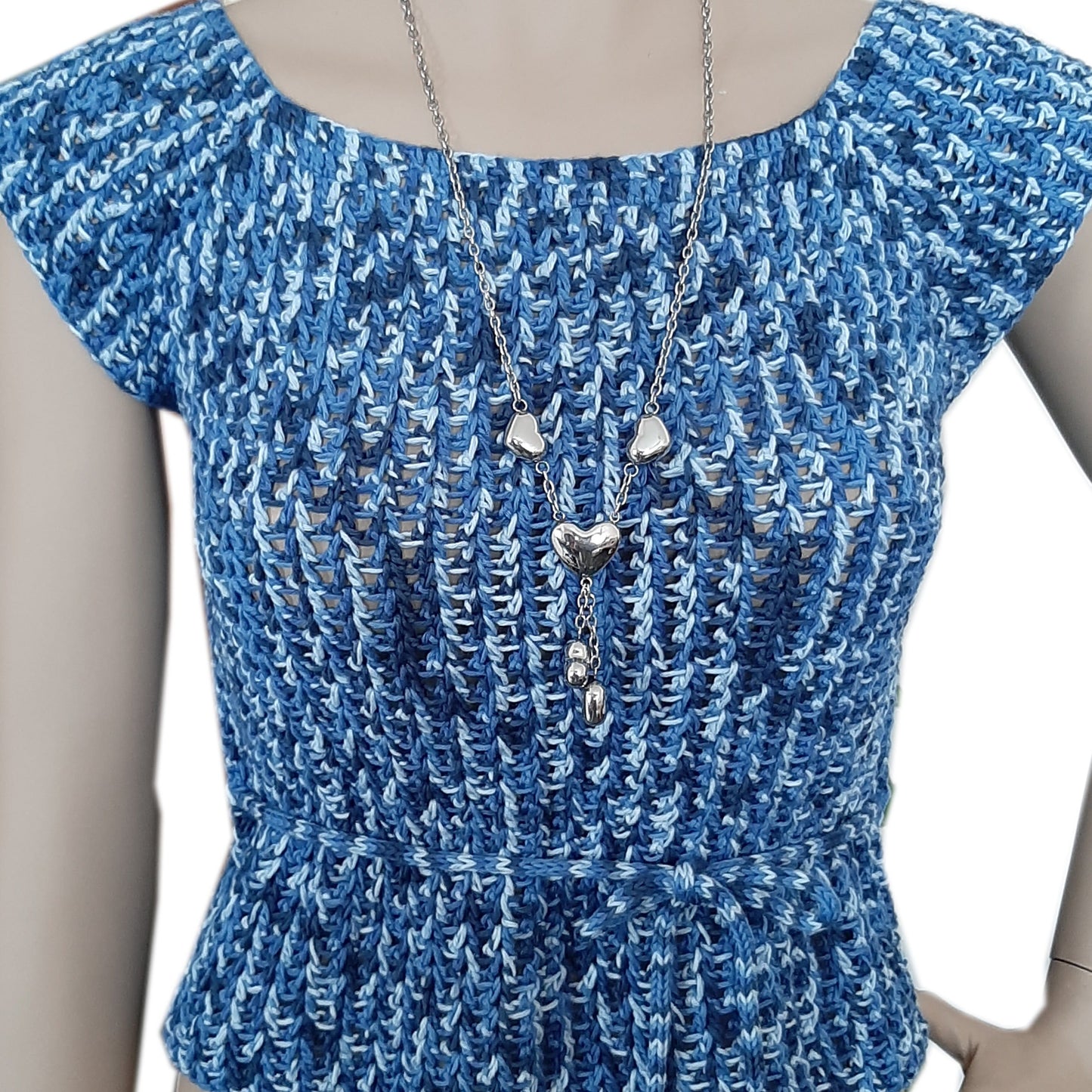 Top maglia uncinetto Blue Sky tg S con cintolina fatta a mano - Fairy Corner