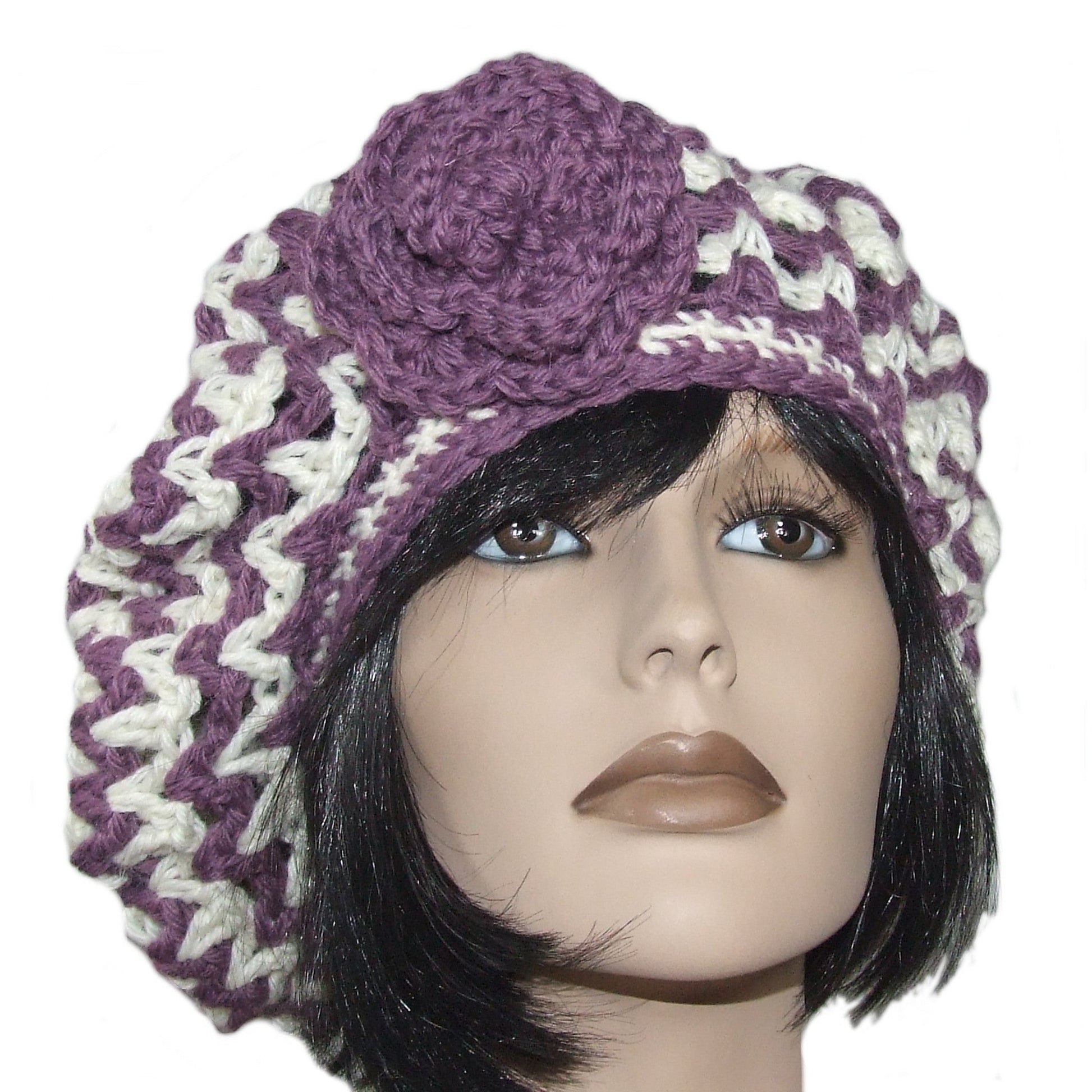 Basco Donna cappello berretto lana artigianale ZIG ZAG fiore - Fairy Corner