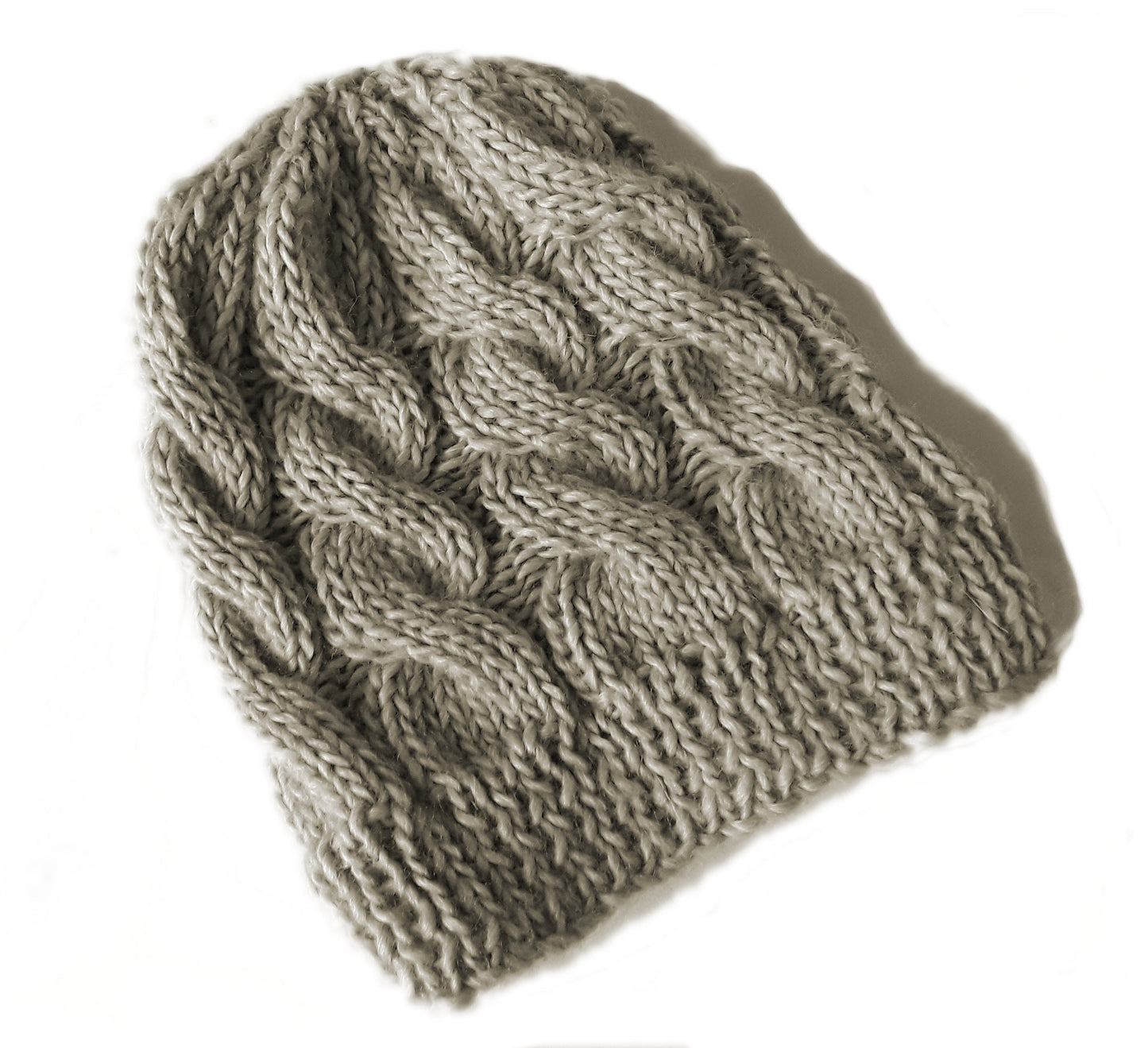 Handcrafted golden beige Trecce wool beanie hat for women